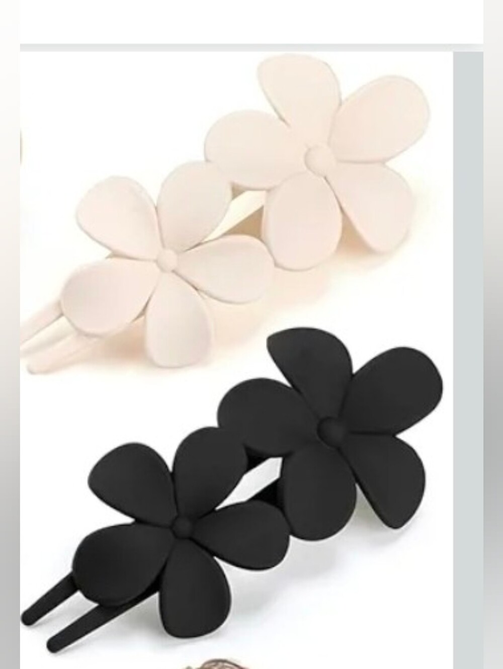 Floral Double Flower Hair Clip - Black And Cream Set.
